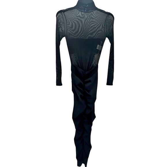 SER.O.YA Sheer Mesh Bodice Levina Dress Ruched Long Sleeve Black Size XS NWT - Picture 9 of 12